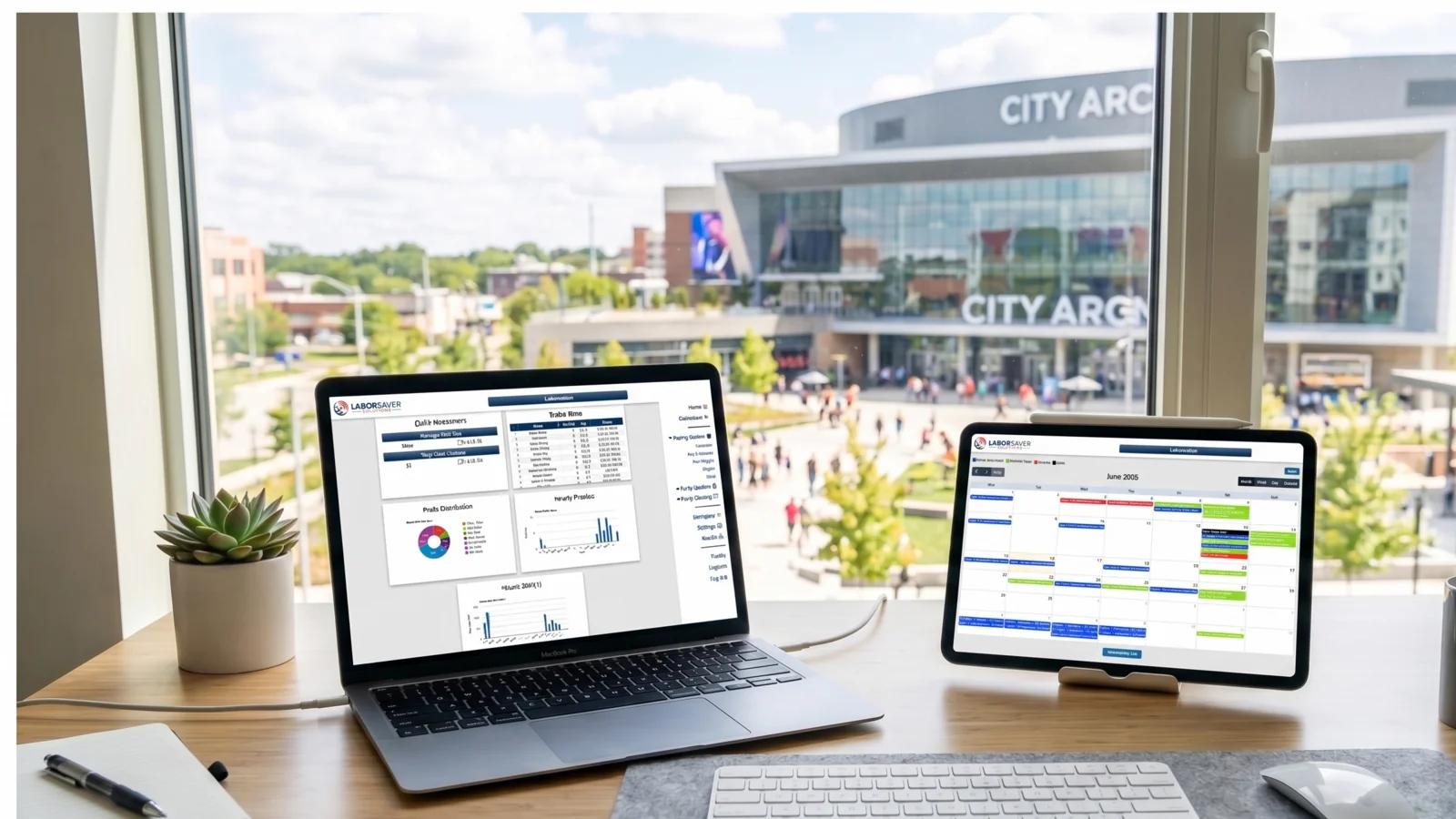 Labor Saver Solutions dashboard and calendar at a venue